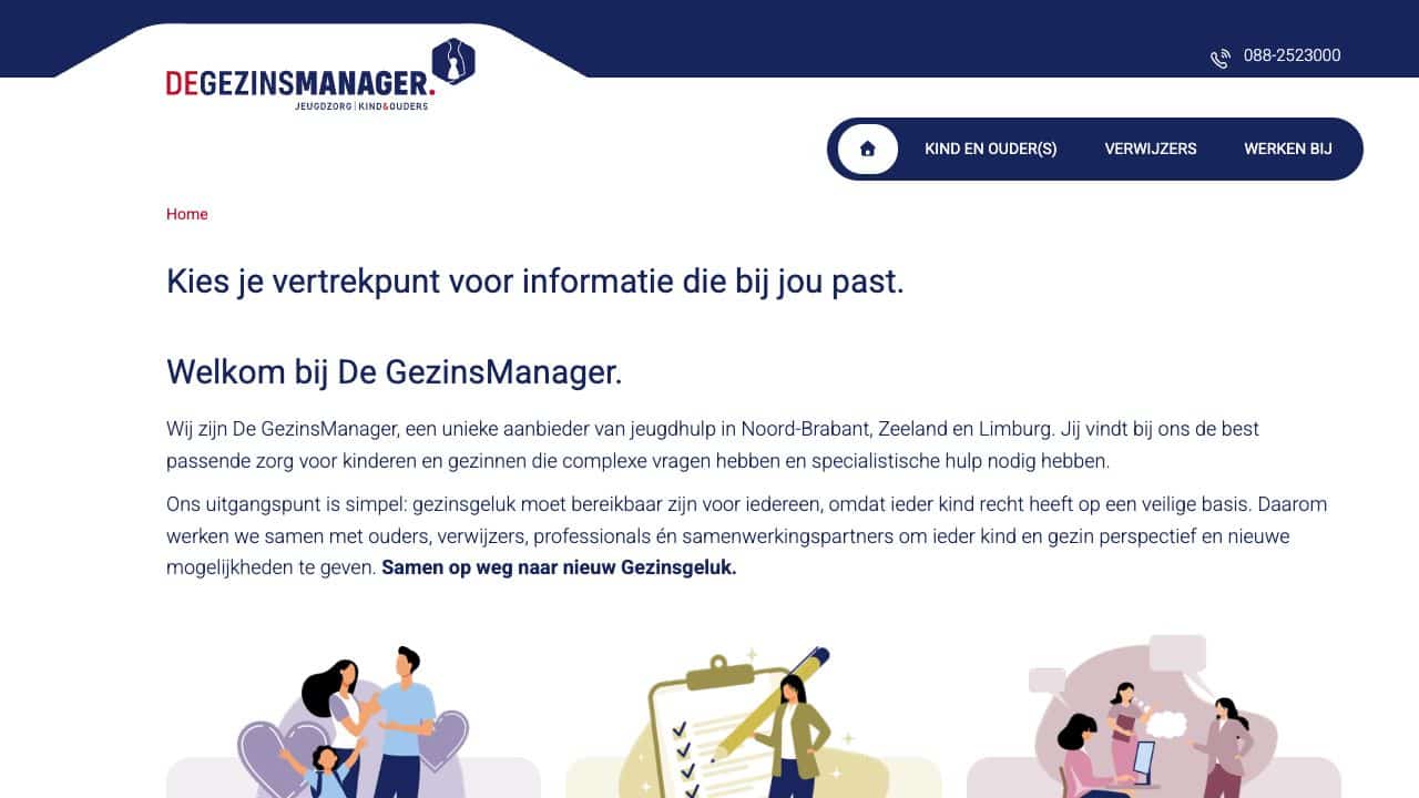 Homepage van De GezinsManager, maatwerk WordPress-website door Anders Ontwerp