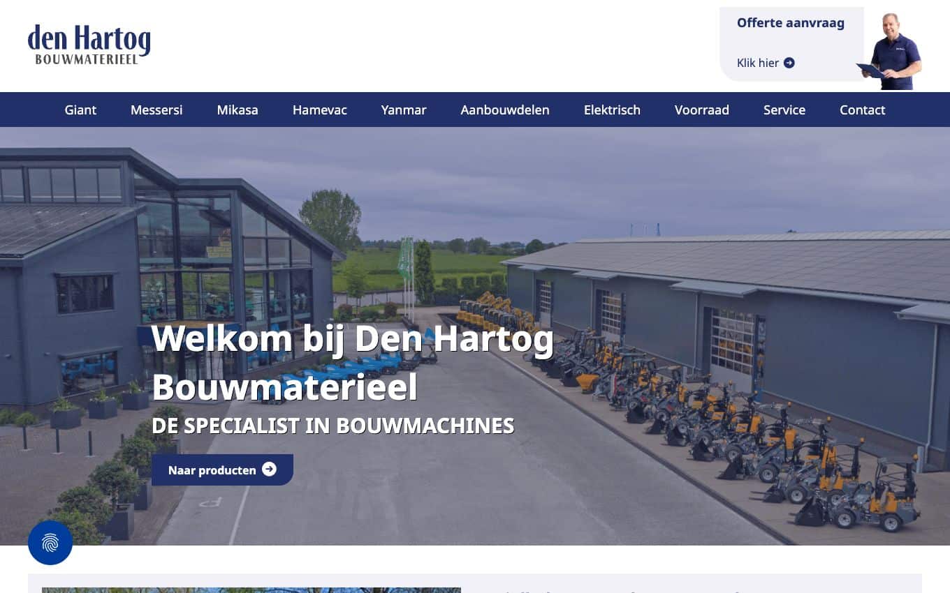 Homepage van Den Hartog Bouwmaterieel, maatwerk WordPress-website door Anders Ontwerp